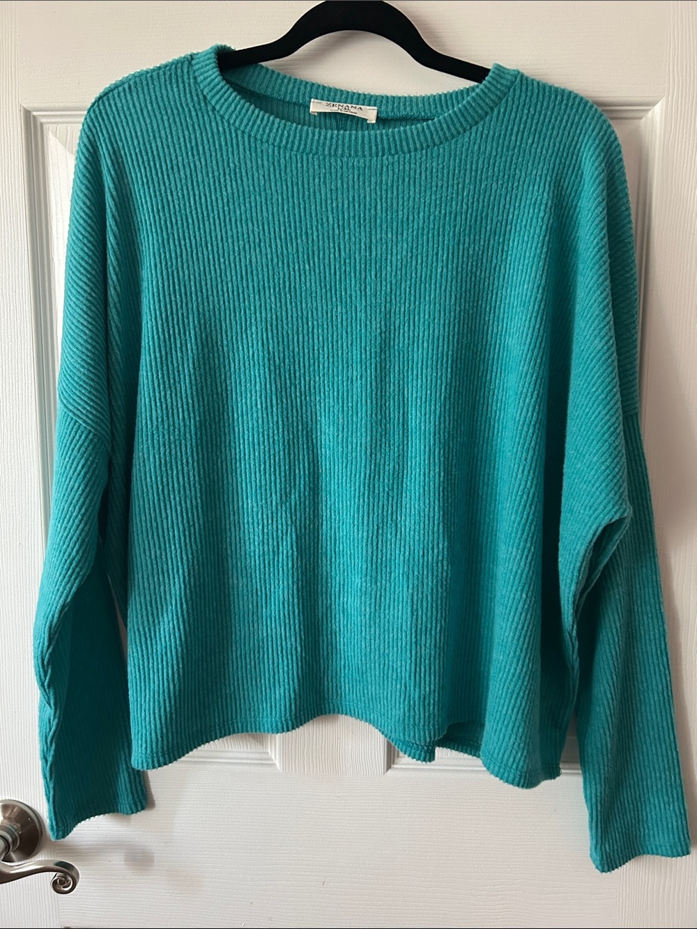 Zenana Outfitters Teal Ribbed Crewneck Sweater